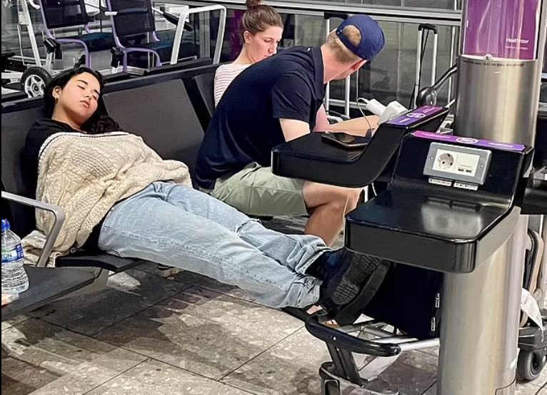 Families sleeping at airport terminals due to travel chaos caused by Windows update 2024