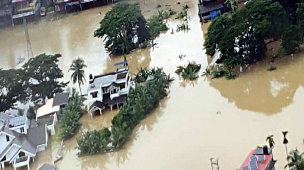 Aerial view of Wayanad landslides devastation showing affected area and rescue operations