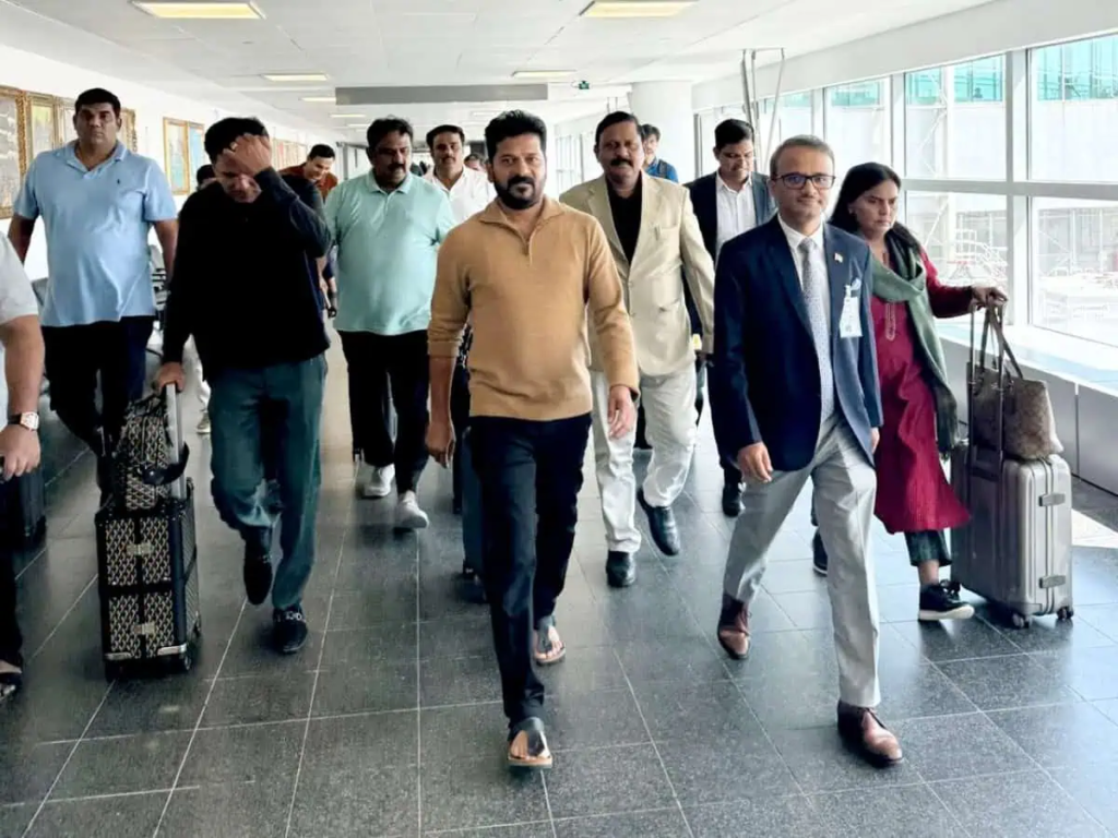 Revanth Reddy receiving a warm welcome in New York from NRIs