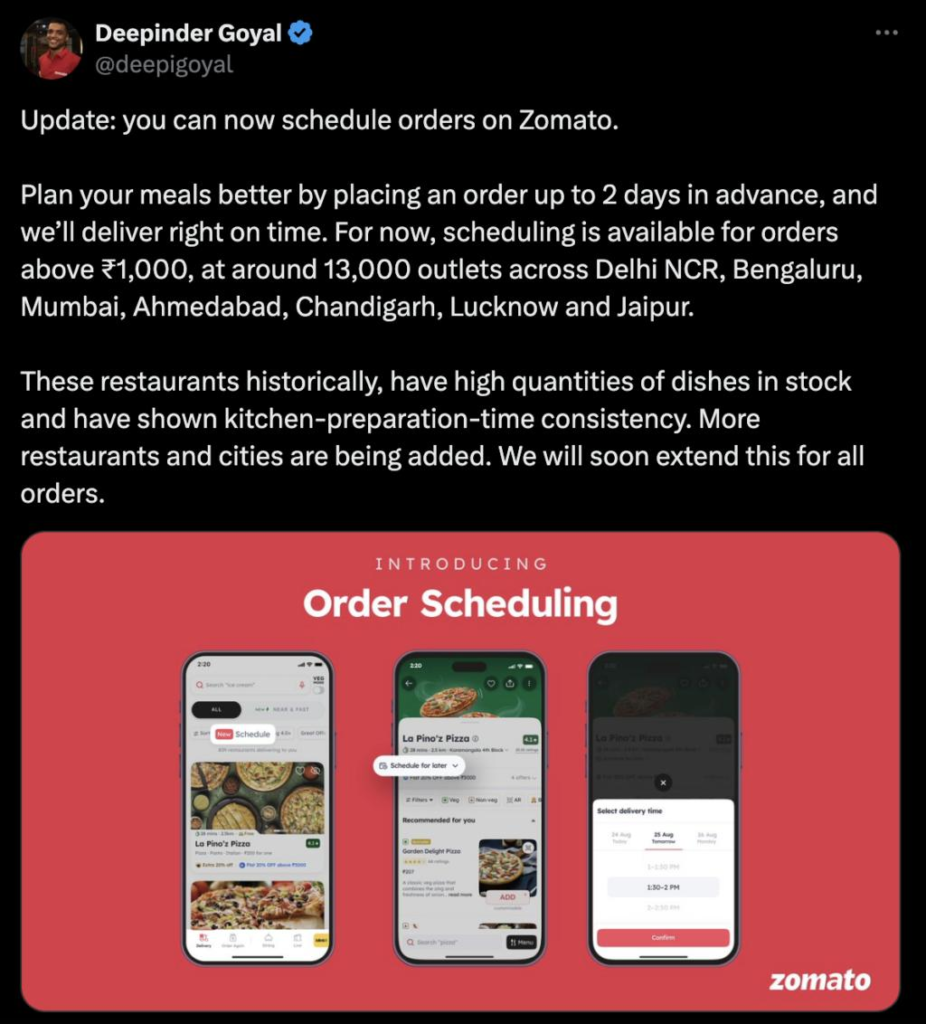 Zomato order scheduling