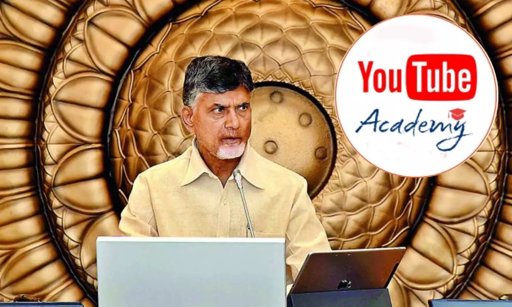 Chandrababu Naidu engaging in discussions with Google’s CEO Sundar Pichai and YouTube’s CEO Neal Mohan about digital education initiatives for Andhra Pradesh.