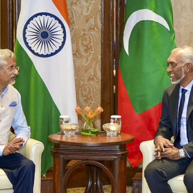 S. Jaishankar meets President Mohamed Muizzu during his 2024 visit to the Maldives, highlighting India’s renewed diplomatic focus.